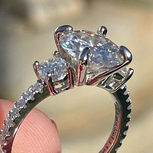 DEPOSIT- for Romantic 3.5tcw (D, VVS1) 3 Stone Moissanite Ring with pave - Picture 9 of 13